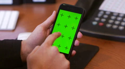 IPhone 6 at Work Desk Green Screen Video stock 46077066