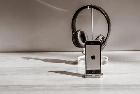 IPhone 7 with headset Stock Photos