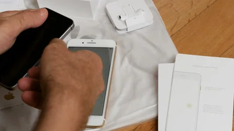 IPhone 7 plus dual camera unboxing insert SIM CARD module Stock Footage