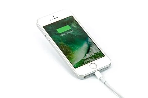 IPhone battery fully charged Stock Photos