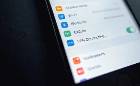 IPhone interface and vpn connection on the screen. Stock Photos