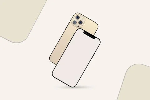 IPhone mobile set vector with an off-white frame and a triple camera. Mobile  Stock Illustration