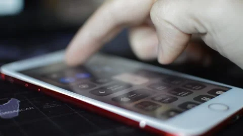Iphone screen display swipe. man use gesture on iphone device. Video stock 240311699