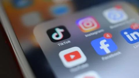 Iphone screen with social media network app on display. mobile app. Video stock 267089383