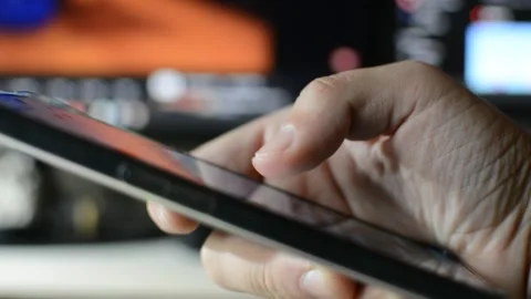 Iphone scroll in blur background. apple iphone device scroll on social network. Stock Footage 286977566