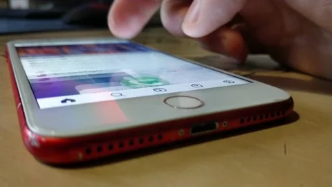 Iphone swipe. man use iphone for scroll instagram media. social network scroll. Video stock 232664654