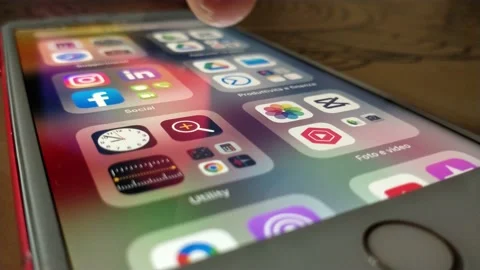 Iphone swipe. man use smartphone screen. iphone screen swipe. Video stock 232666260