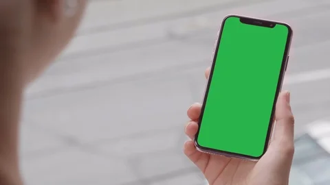 IPhone Woman Hand Using Mobile Smartphone, Screen Holding X Technology Green Stock Footage