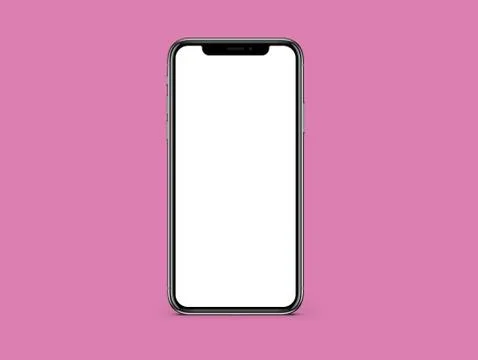 IPhone X blank white screen mockup on pink color background mockup Stock Photos