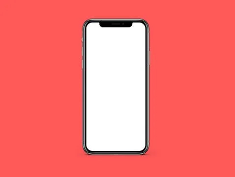 IPhone X blank white screen mockup on red color background mockup Stock Photos