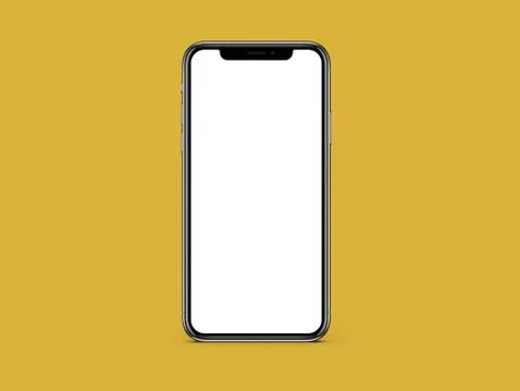 IPhone X blank white screen mockup on yellow color background mockup Stock Photos