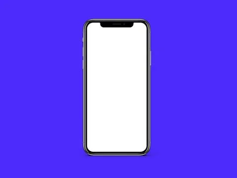 IPhone X blank white screen mockup on blue color background mockup Stock Photos