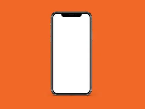 IPhone X blank white screen mockup on orange color background mockup Foto stock