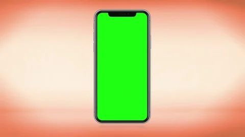 IPhone X Mobile Phone Green Chroma Key Screen, Orange Gradient Background Stock Footage 83393196