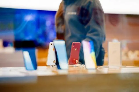 IPhone Xr smartphone by Apple Computers launch Stock Photos