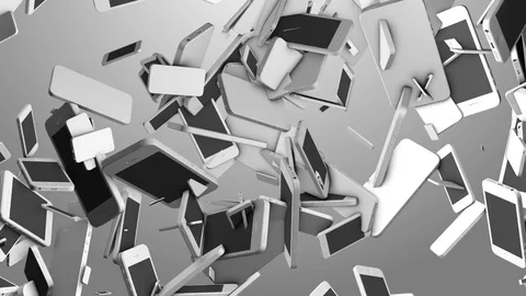 IPhones of large size appear on the screen. technological background Stock Footage 83203692