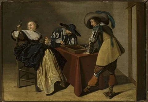 ï»¿Playing backgammon. Hals, W.D. (fl. ca 1650), painter Copyright: xpiema Stock-Fotos
