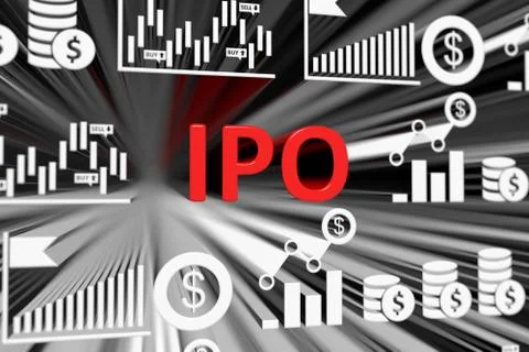 IPO concept blurred background 3d render illustration Stock Illustration