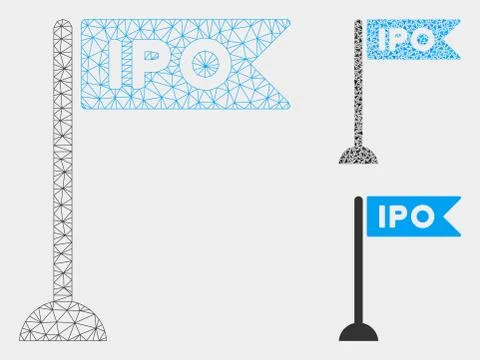 IPO Flag Marker Vector Mesh 2D Model and Triangle Mosaic Icon Stock Illustration