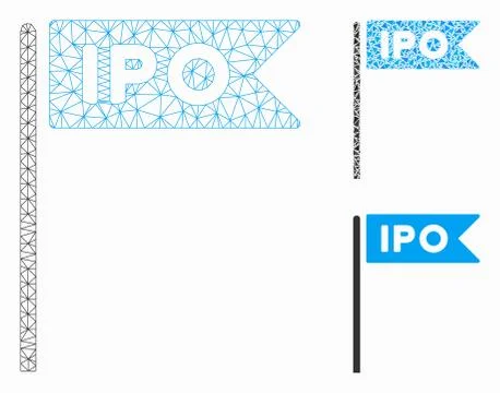 IPO Flag Vector Mesh Wire Frame Model and Triangle Mosaic Icon Stock Illustration