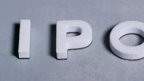 IPO initial public offering 3d letters close up light blue background Stock Footage 274004699