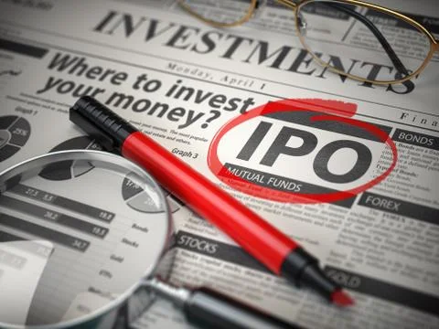 IPO Initial public offering concept. Where to Invest concept, Investments new Ilustración de archivo