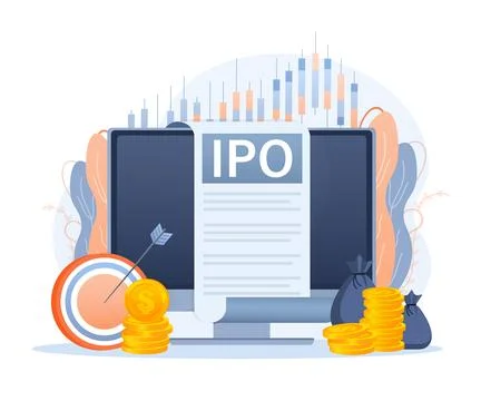 IPO, initial public offering, investment opportunity or make profit from new Ilustración de archivo