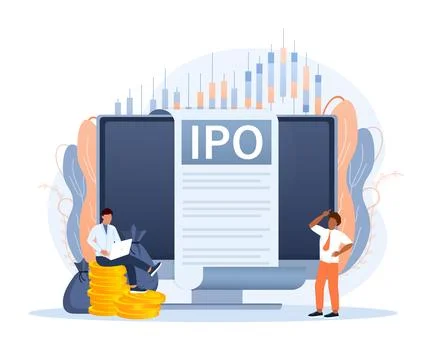 IPO, initial public offering, investment opportunity or make profit from new Stock Illustration