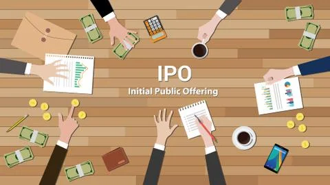 Ipo initial public offering negotiation team work Stock Illustration