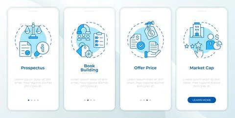 IPO key terms soft blue onboarding mobile app screen Ilustración de archivo