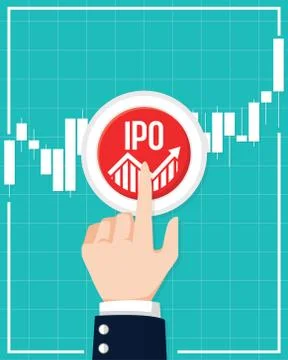 IPO or Initial Public Offering corporate stock market, company growth concept Stock Illustration