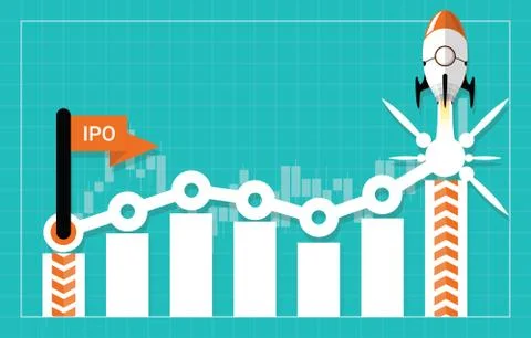 IPO or Initial Public Offering corporate stock market, company growth concept Stock Illustration