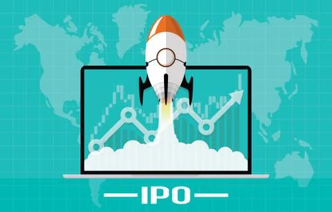 IPO or Initial Public Offering corporate stock market, company growth concept Stock Illustration
