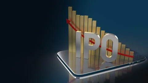 The ipo or Initial Public Offering word and chart for business content 3d r.. Stock Illustration
