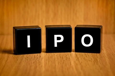 Ipo or initial public offering word on black block Stock Photos