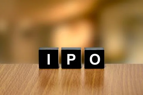 IPO or Initial public offering on black block Stock Photos