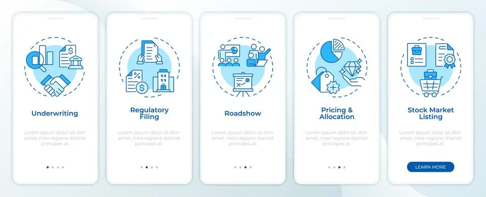 IPO process soft blue onboarding mobile app screen Stock Illustration
