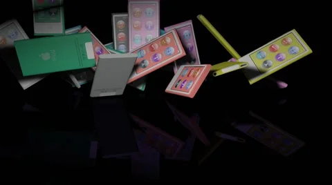 IPod Nano 3D Model Crashing On A Reflective Stage Stock Footage 42156685