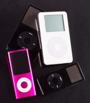 Ipods on black Stock Photos