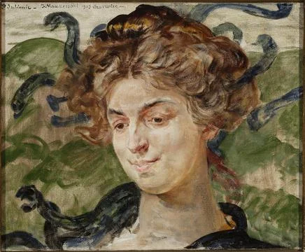ï»¿Portrait of Helena Sulima, actress, as Gorgon. Malczewski, Jacek (1854- Stock Photos
