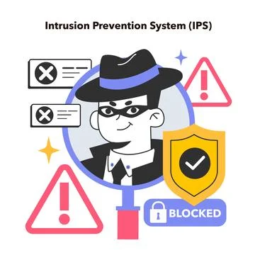 IPS, Intrusion prevention system. Network security tool monitoring Stock Illustration