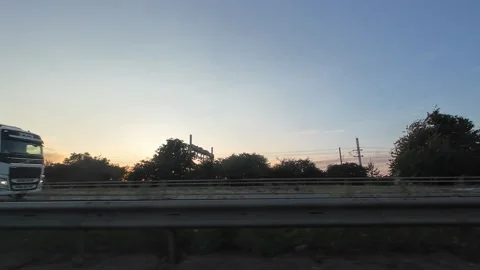 Ipswich to Luton Window View of Motorways and Traffic During Sunset Stock Footage 315080604