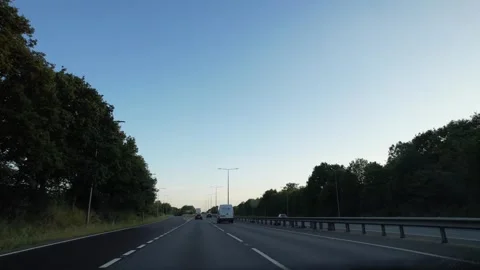 Ipswich to Luton Window View of Motorways and Traffic During Sunset Stock Footage 315085638