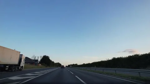Ipswich to Luton Window View of Motorways and Traffic During Sunset Stock Footage 315088527