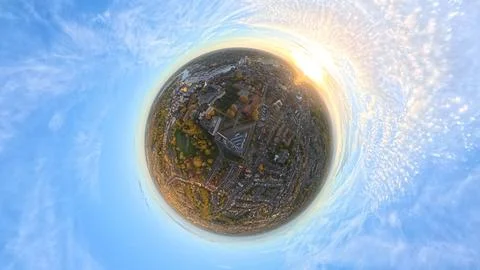 Ipswich Tiny Planet: Spherical Aerial Projection of the Suffolk Waterfront Fotos de archivo
