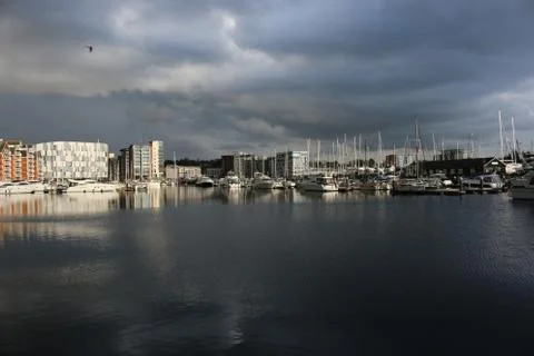 Ipswich waterfront with storm clouds Stock Photos