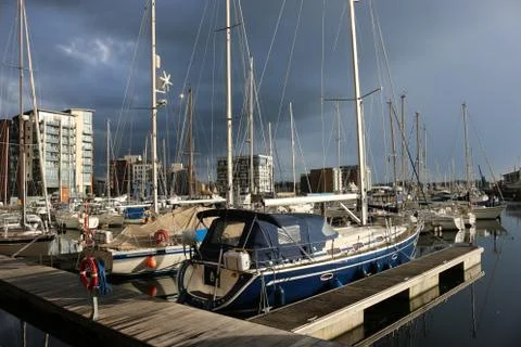 Ipswich waterfront with storm clouds Stock Photos