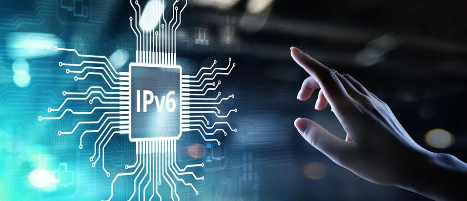 Ipv6 network protocol standard internet communication concept on virtual screen. 库存照片