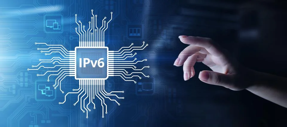 Ipv6 network protocol standard internet communication concept on virtual screen Foto stock