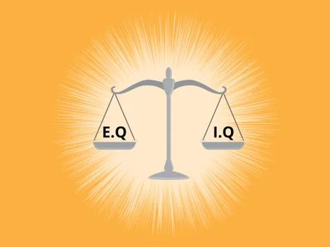 Iq or eq intellectual  vs emotional question compare on a scale with yellow 스톡 일러스트